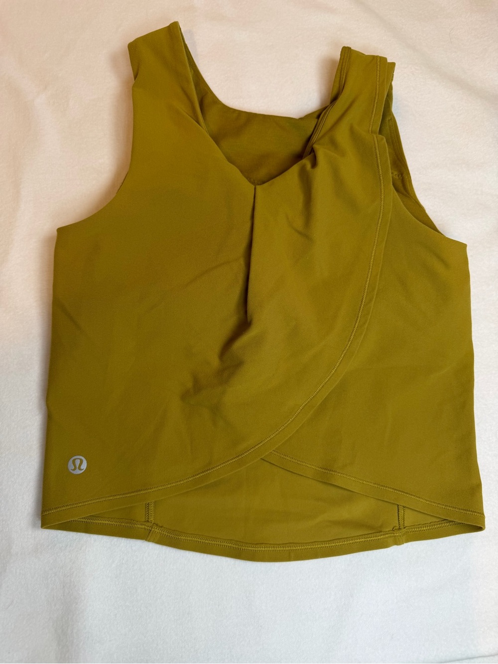 Lululemon Mesh Cross-Front Cropped Tank Top Built-In Bra Gold Spice Green Sz 4 - Picture 3 of 8